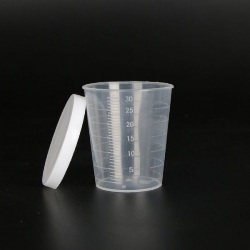 Matavimo puodelis 30 ml - Plastikinis indas su dangčiu -