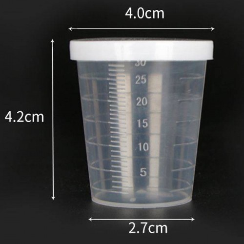 Matavimo puodelis 30 ml - Plastikinis indas su dangčiu -