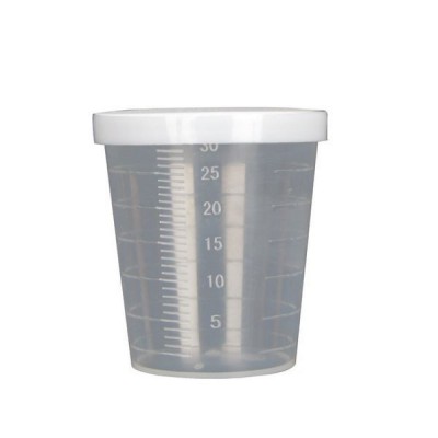 Matavimo puodelis 30 ml - Plastikinis indas su dangčiu -