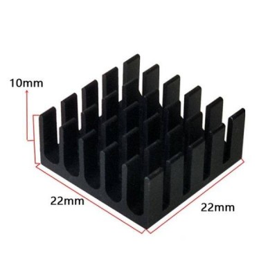 Ekstruzinis aliuminio radiatorius - 22x22x10 mm juodos spalvos
