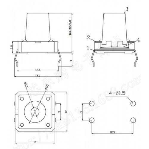 TACT mikrojungiklis 12x12x10mm - mikro jungiklis - 10 vnt-Mikro