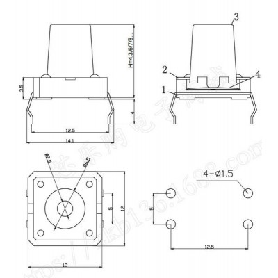 TACT mikrojungiklis 12x12x10mm - mikro jungiklis - 10 vnt-Mikro