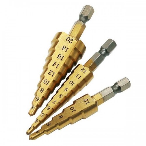 Kūginiai grąžtai 3 vnt - 4-20 mm 4-12 mm 3-12 mm - metalas -