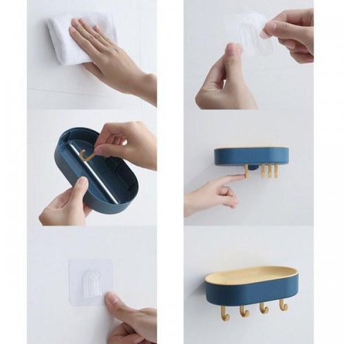 Muilo laikiklis su kabliukais - mėlyna - Muilo indas - Sieninis Muilo laikiklis su kabliukais - mėlyna - Muilo indas - Sieninis