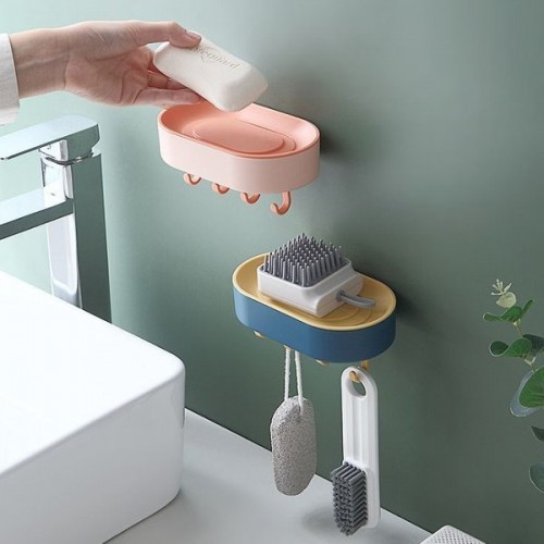 Muilo laikiklis su kabliukais - balta - Muilo indas - Sieninė Muilo laikiklis su kabliukais - balta - Muilo indas - Sieninė