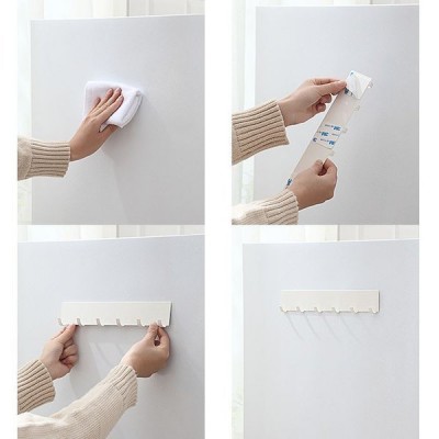 Metalinis sieninis laikiklis 6 kabliukai - juoda - bėgelis su